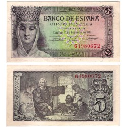 Estado Español. 1943. 5 Pesetas (EBC-/EBC) Serie G