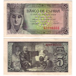 Estado Español. 1943. 5 Pesetas (EBC-) Serie G