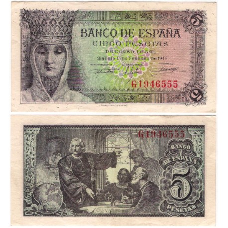 Estado Español. 1943. 5 Pesetas (EBC-) Serie G