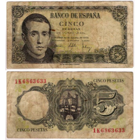 Estado Español. 1951. 5 Pesetas (BC) Serie 1K