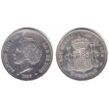 Alfonso XIII. 1893*(18-93). 5 Pesetas (EBC) (Plata) Ceca de Madrid PG-L