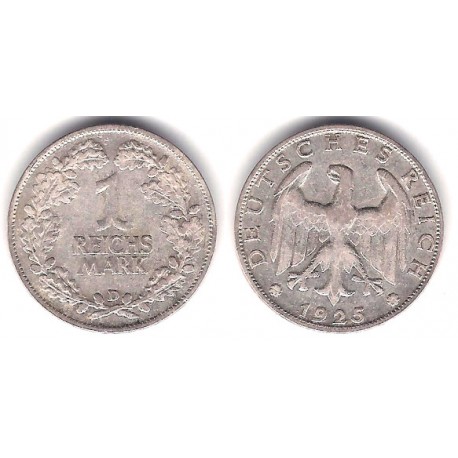 (44) Imperio Alemán (Weimar). 1925(D). 1 Mark (MBC) (Plata)