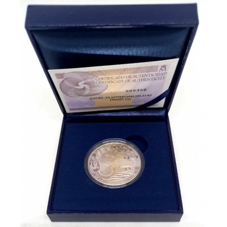 España. 2022. 10 Euro (Proof) (Plata) XX Aniversario del Euro