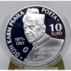 Malta. 2013. 10 Euro (Proof) (Plata) Dun Karm Psaila