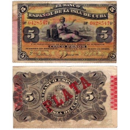 Cuba Colonial. 1896. 5 Pesos (MBC/MBC-)