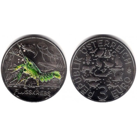 Austria. 2019. 3 Euro (SC) Cangrejo de Río. Coloreada