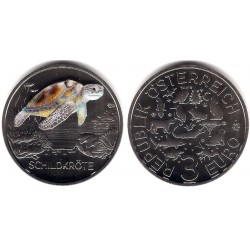 Austria. 2019. 3 Euro (SC) Tortuga. Coloreada