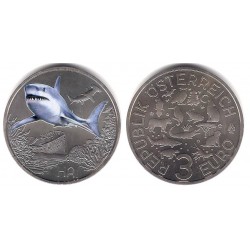 Austria. 2019. 3 Euro (SC) Tiburón. Coloreada