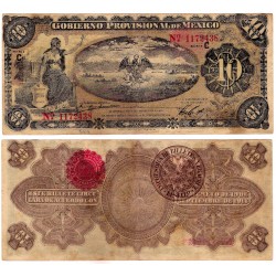 (S1107) Gobierno Provisional de Mexico (Veracruz). 1914. 10 Pesos (MBC) Resello Impresora Billetes Veracruz