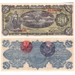 (S1111) Gobierno Provisional de Mexico. 1914. 20 Pesos (EBC) Resello Impresora de Billete Veracruz