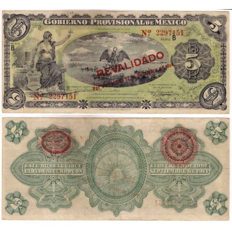 (S702b) Gobierno Provisional de Mexico. 1914. 5 Pesos (MBC+)