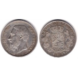 (24) Bélgica. 1869. 5 Francs (EBC) (Plata)