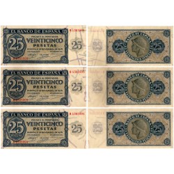 Estado Español. 1936. 25 Pesetas (x3) (EBC) Serie S. Trío Correlativo
