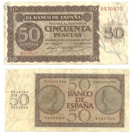 [1936] Billete de 50 Pesetas (MBC). Serie O.