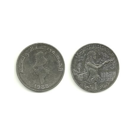 (319) República Tunecina. 1988. 1 Dinar (EBC)