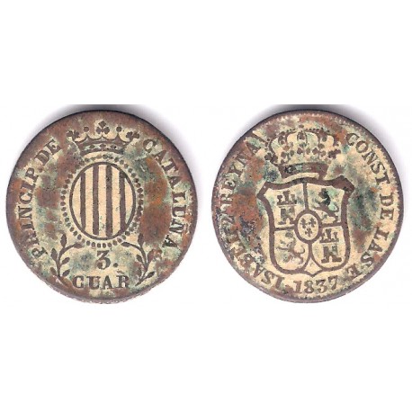Isabel II. 1837. 3 Cuartos (BC+) Ceca de Cataluña