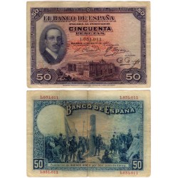 España. 1927. 50 Pesetas (BC) Sin Serie. Con Sello Repúblicano