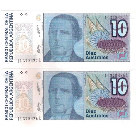 (325b) Argentina. 1985-89. 10 Australes (SC) Pareja Correlativa