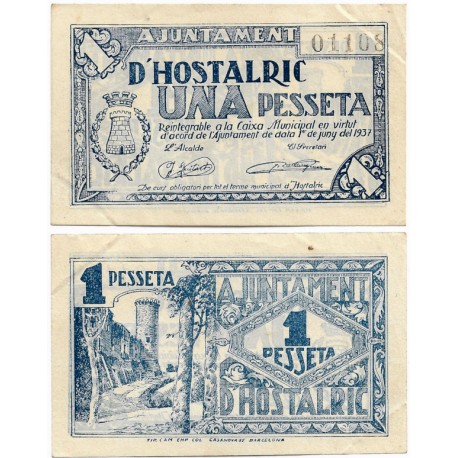 Hostalric. 1937. 1 Peseta (MBC)