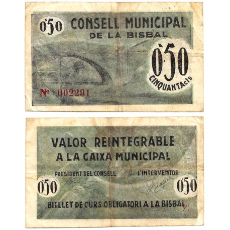 La Bisbal. 1937. 50 Céntimos (BC+)