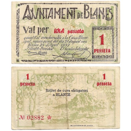 Blanes. 1937. 1 Peseta (MBC+)