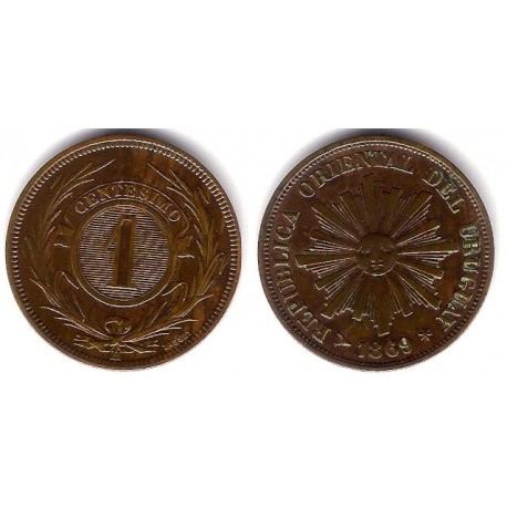 (11) Uruguay. 1869H. 1 Centesimo (MBC+)