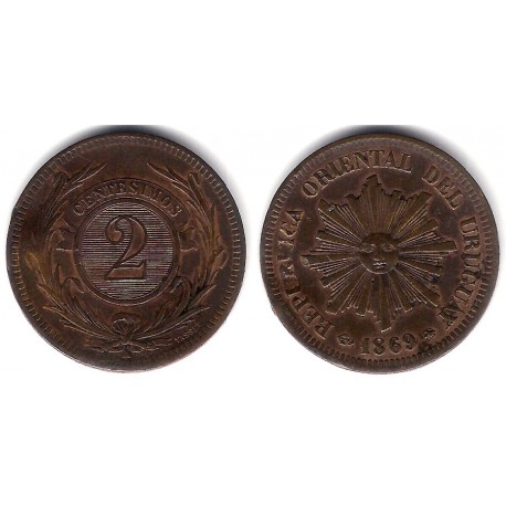 (12) Uruguay. 1869A. 2 Centesimos (MBC-)