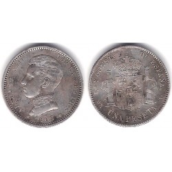 Alfonso XIII. 1903*(19-03). 1 Peseta (MBC-) (Plata) Ceca de Madrid SM-V