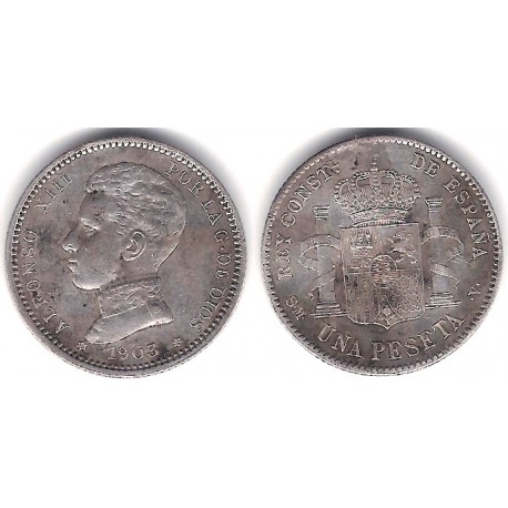 Alfonso XIII. 1903*(19-03). 1 Peseta (MBC-) (Plata) Ceca de Madrid SM-V