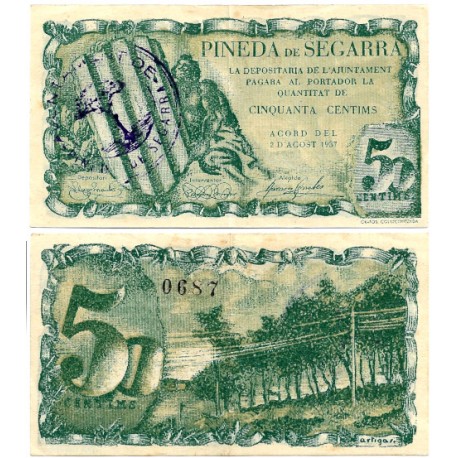 Pineda de Segarra. 1937. 50 Céntimos (MBC+)