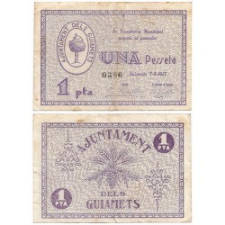 Els Guiamets. 1937. 1 Peseta (MBC-) Roturas en márgenes