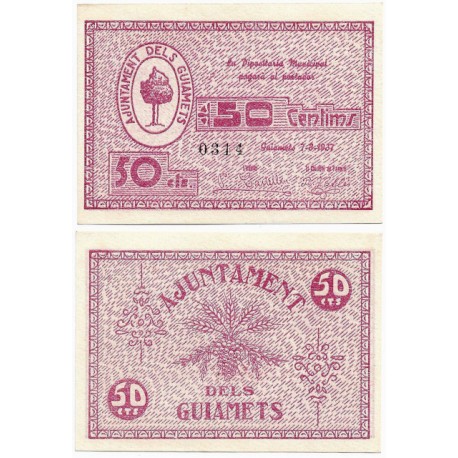 Els Guiamets. 1937. 50 Céntimos (SC)