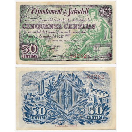 Sabadell. 1937. 50 Céntimos (SC) Manchas