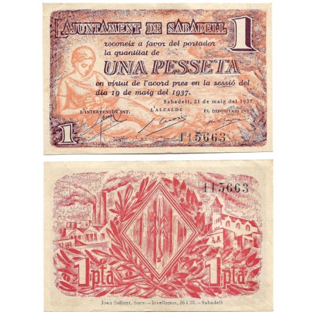 Sabadell. 1937. 1 Peseta (EBC)