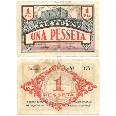 Balsareny. 1937. 1 Peseta (BC) Roturas