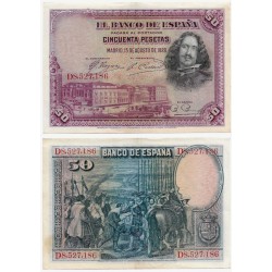 España. 1928. 50 Pesetas (MBC+) Serie D. Leve rotura en margen derecho