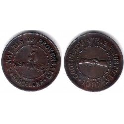 Cooperativa Paz y Justicia. San Martin de Provensals. 1907. 5 Céntimos (MBC+)