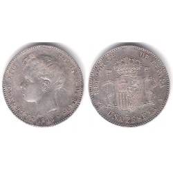 Alfonso XIII. 1896*(18-96). 1 Peseta (MBC) (Plata) Ceca de Madrid PG-V