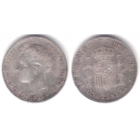 Alfonso XIII. 1896*(18-96). 1 Peseta (MBC) (Plata) Ceca de Madrid PG-V