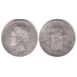 Alfonso XIII. 1896*(18---). 1 Peseta (BC/BC+) (Plata) Ceca de Madrid PG-V