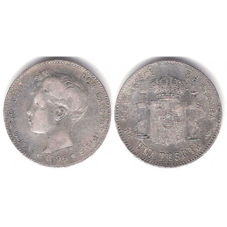 Alfonso XIII. 1896*(18---). 1 Peseta (BC/BC+) (Plata) Ceca de Madrid PG-V