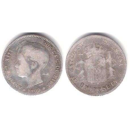 Alfonso XIII. 1902*(-----). 1 Peseta (BC) (Plata) Ceca de Madrid SM-V