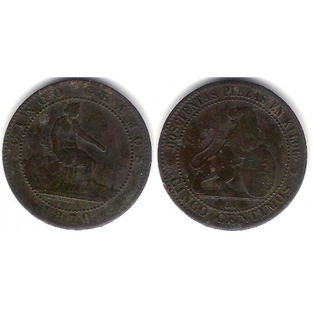 Gobierno Provisional. 1870. 5 Céntimos (BC/BC+) Ceca de Barcelona OM