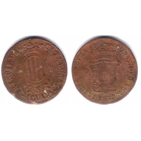 Isabel II. 1837. 3 Cuartos (BC/BC-) Ceca de Cataluña