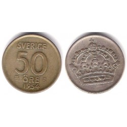 (825) Suecia. 1954. 50 Ore (EBC+) (Plata)