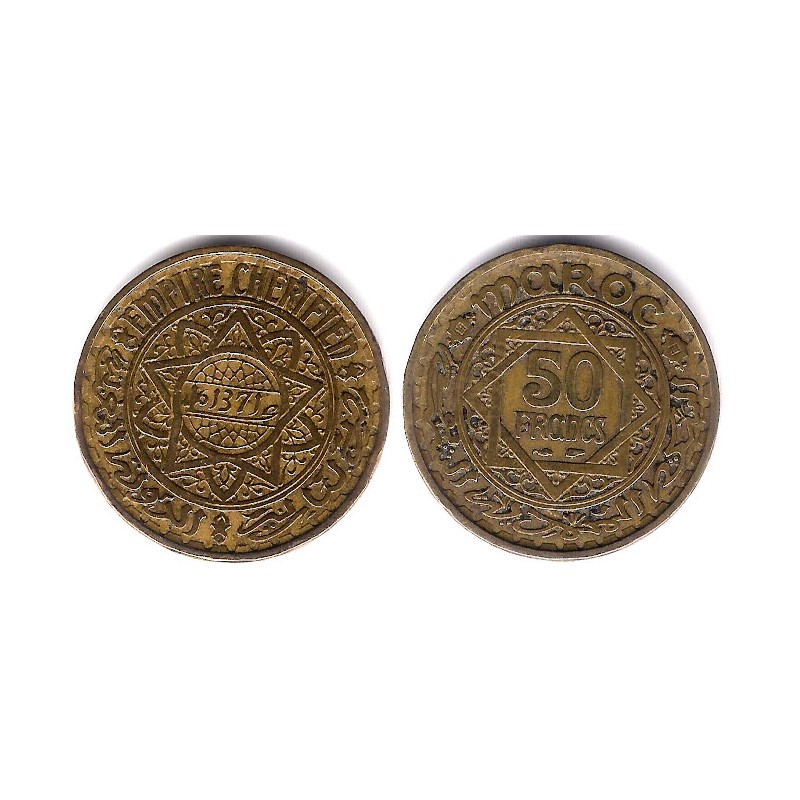 (Y51) Marruecos. 1371AH. 50 Francs (MBC+) - Numismática Rovira