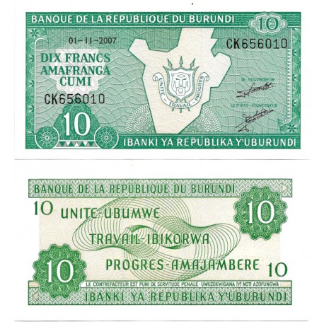 (33e) Burundi. 2007. 10 Francs (SC)