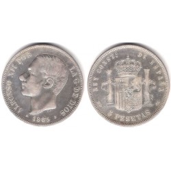 Alfonso XII. 1884*(18-84). 5 Pesetas (BC/BC+) (Plata) Ceca de Madrid MS-M