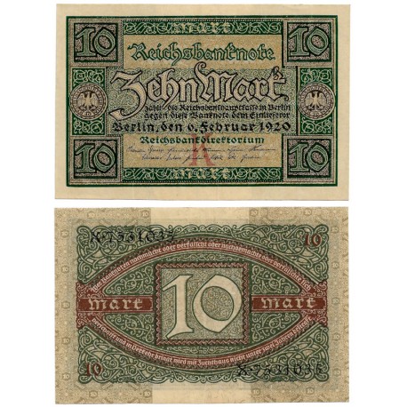 (67a) Imperio Alemán (Weimar). 1920. 10 Mark (EBC+)