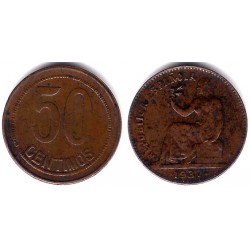 España (II República). 1937*(--6). 50 Céntimos (MBC-) Variante Orla de Puntos a Cuadrados